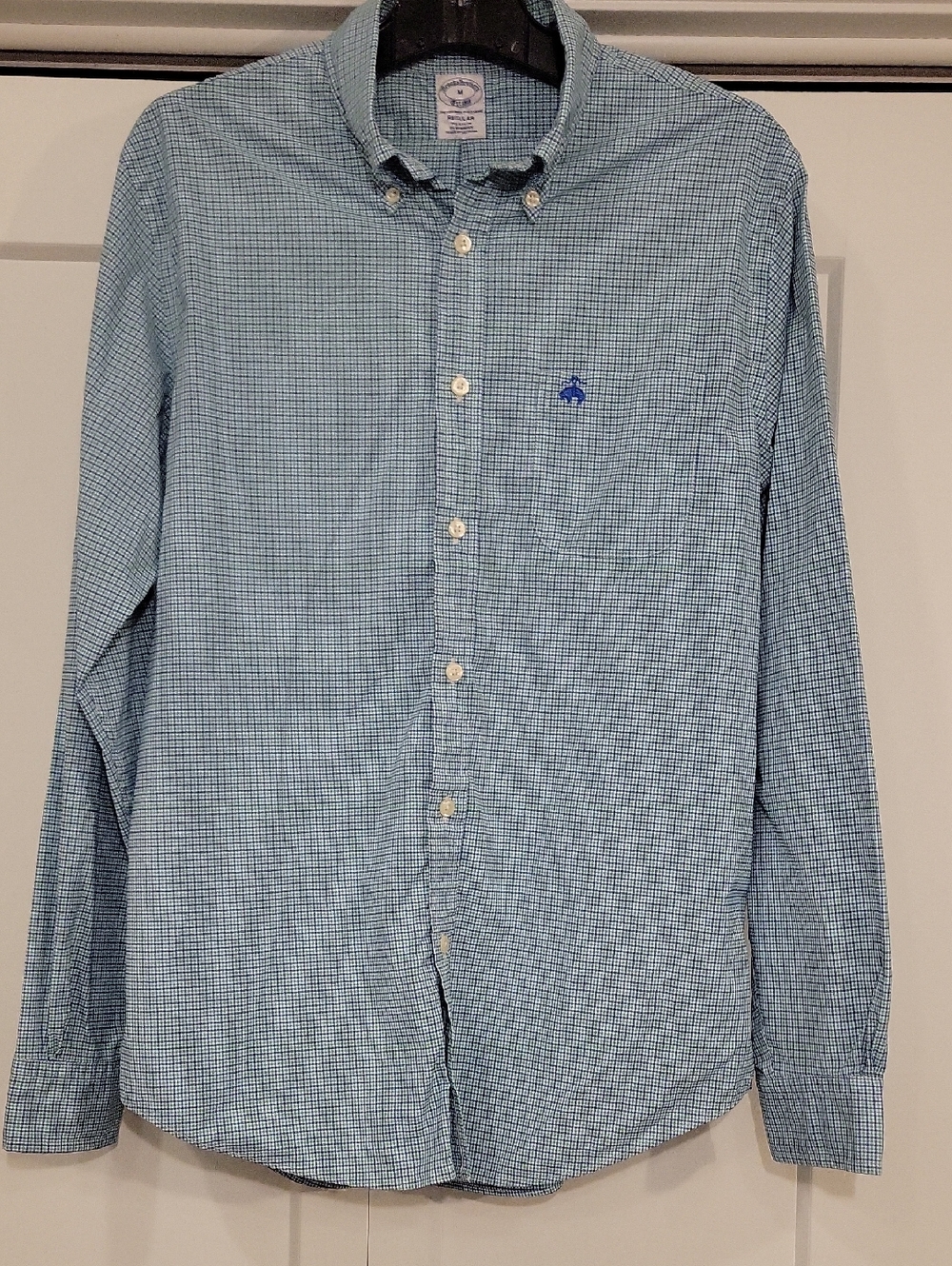 Brooks Brothers Men's Light Blue Check Button-Down Polo Shirt, Size M